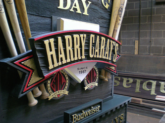 Image shows the custom wooden countdown clock for Harry Caray's in Chicago,IL