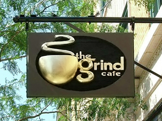 Image of Grind Cafe Sign, Signs lincoln Square, Wood Signs Chicago