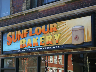 Image of Sunflour Bakery Sign, Wood Signs Chicago, Exterior Signs Chicago