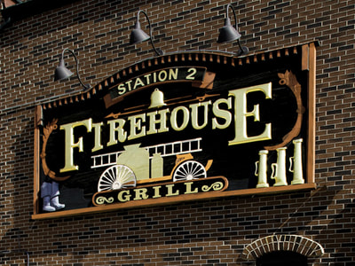 Image of The Firehouse Grill Sign Evanston,IL, Gold Leaf Signs Chicago, Gold Leaf Lettering, Gold Leaf Signs Milwaukee, Gilded Signs, Gold Leaf Chicago