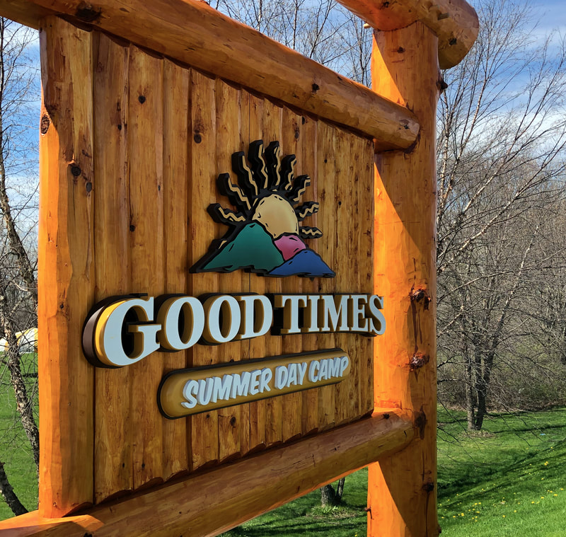 Timber frame monument sign, Good Times Summer Day Camp Sign, Monument Signs Wisconsin, Good Times Summer Day Camp, Waukesha Wisconsin