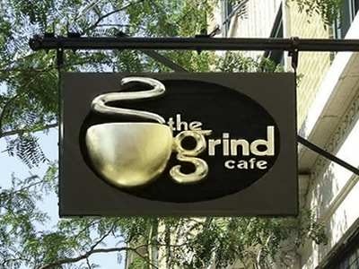 Image of The Grind Cafe Sign North Center,  Chicago,IL, Gold Leaf Signs Chicago, Gold Leaf Lettering, Gold Leaf Signs Milwaukee, Gilded Signs, Gold Leaf Chicago