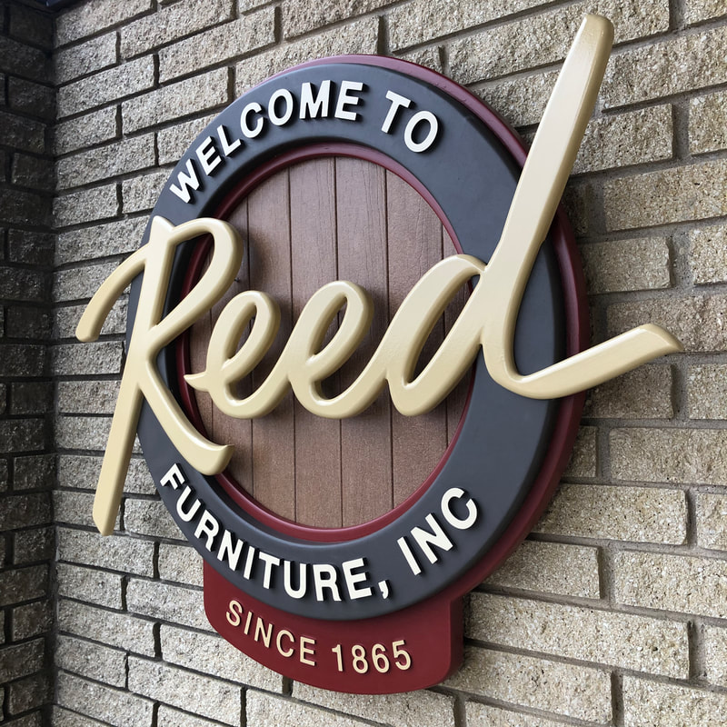 Custom carved dimensional sign, Reed Furniture Elkhorn, WI, Chicago Signs, Signs Wisconsin, Lake Geneva