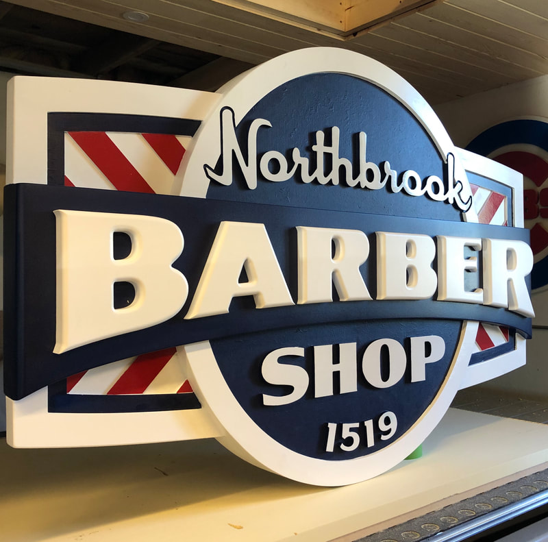 Northbrook barbershop, Northbrook barbershop sign, signs Northshore, Wood Signs Chicago, Wooden Signs Madison Wisconsin, Cnc carved signs, custom signs elkhorn wi